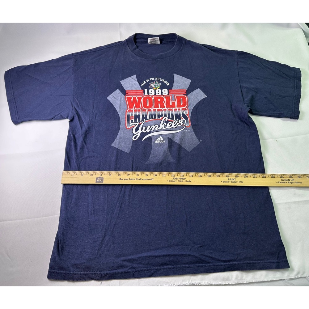 VINTAGE 1999 NY Yankees American League Champions Blue Adidas T-Shirt Large - Picture 6 of 8